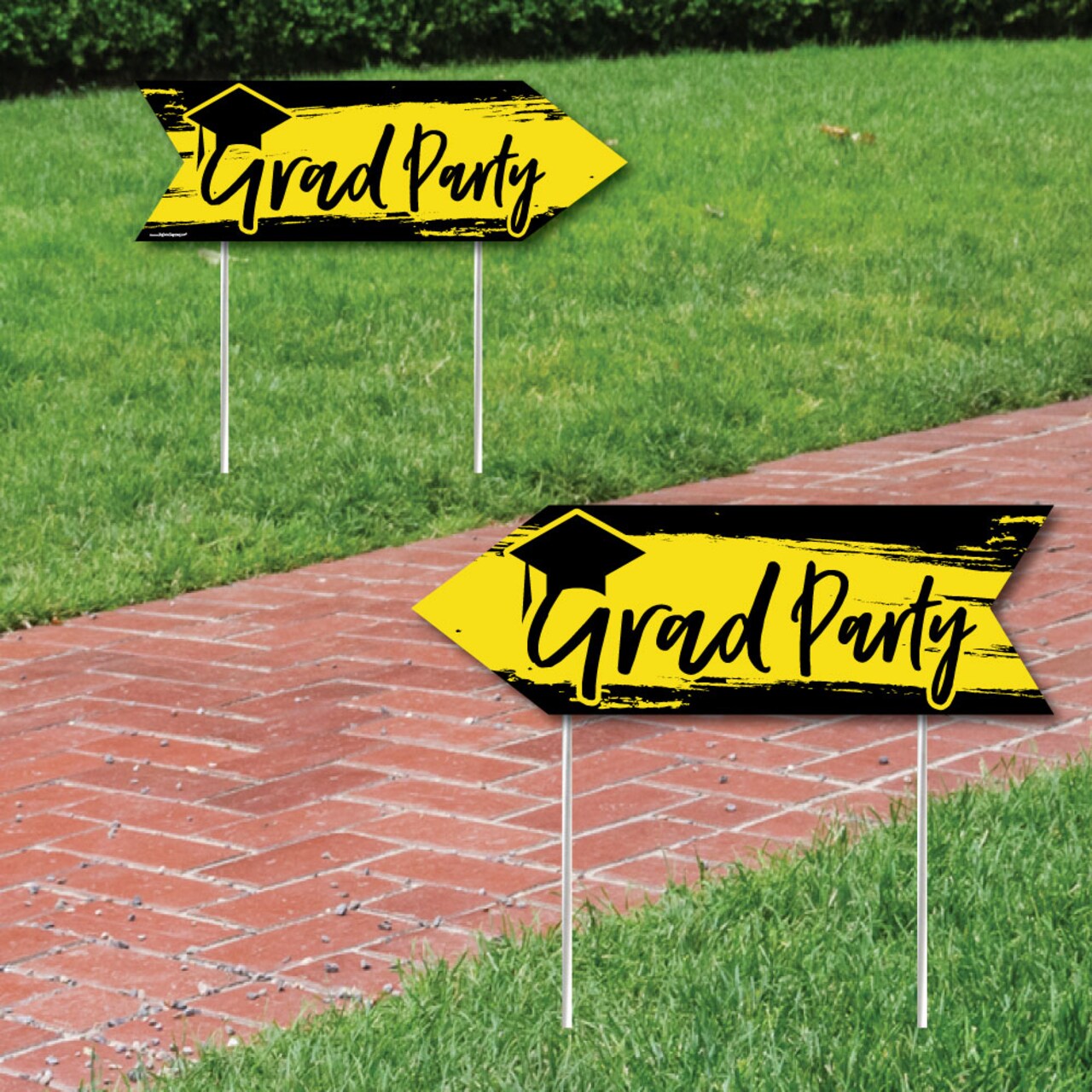 Big Dot of Happiness Yellow Graduation Party Sign Arrow - Double Sided Directional Yard Signs - Set of 2